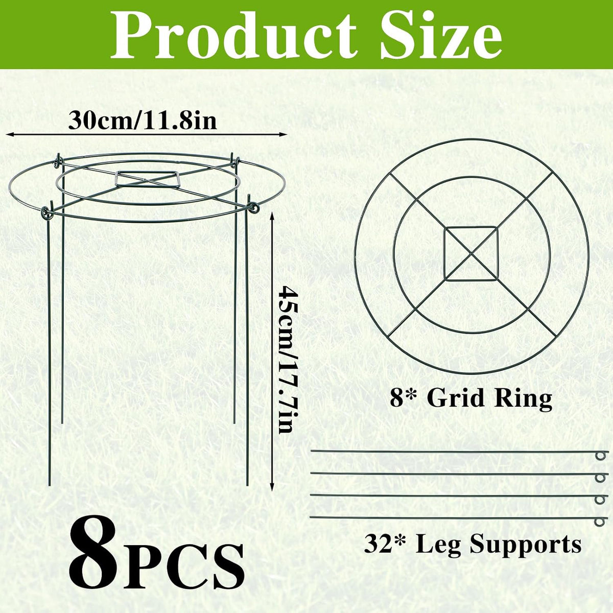 Peony Cages and Supports - 8 Pack Plant Support Ring with 4 Legs
