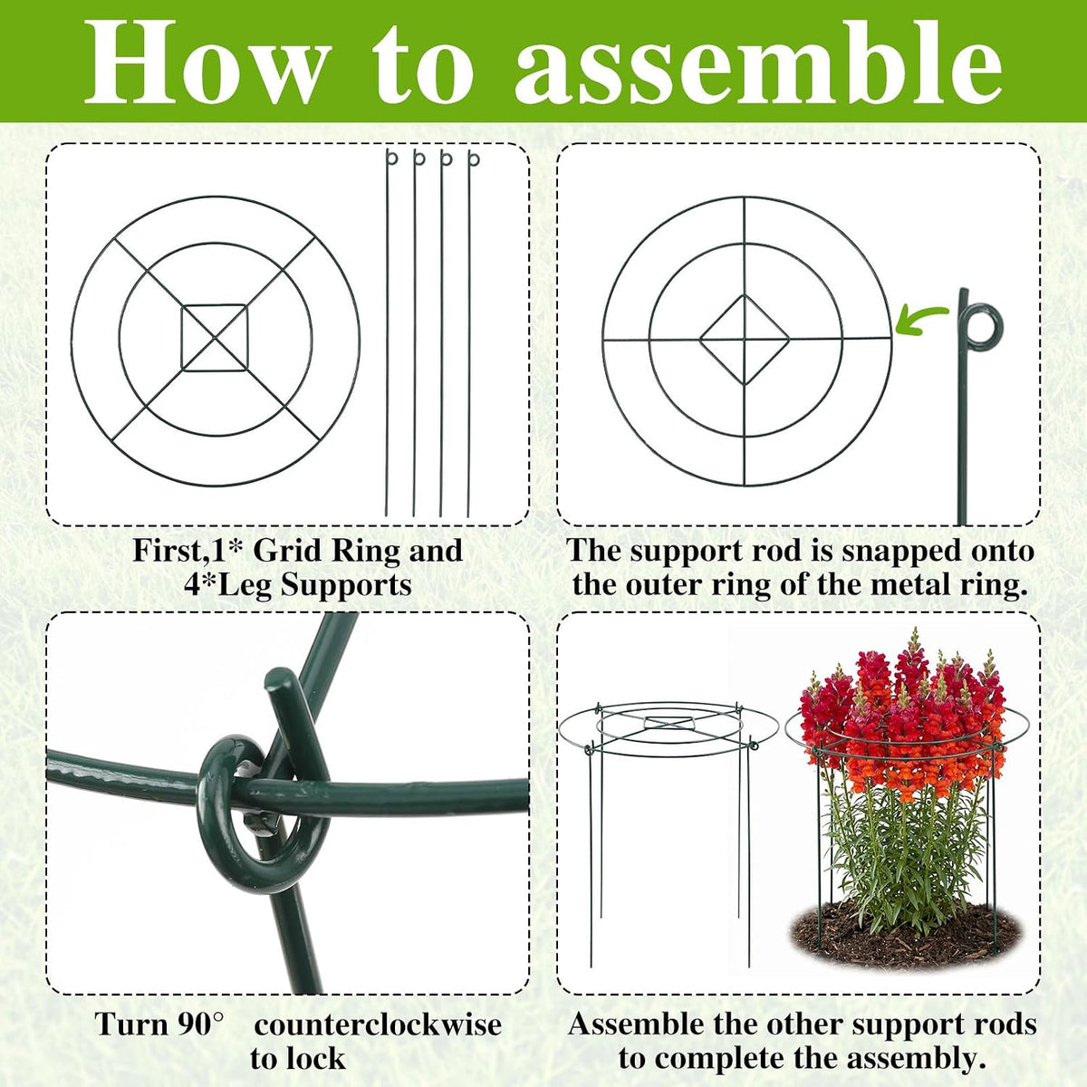 Peony Cages and Supports - 8 Pack Plant Support Ring with 4 Legs