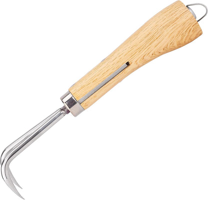 NJP956 Nekaki Nihondume Handheld Double Claw Cultivator, Japanese Stainless Steel Tine Length 1.5-Inch, 5.5-Inch Polished Wood Handle