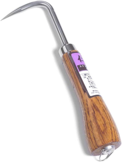 NJP956 Nekaki Nihondume Handheld Double Claw Cultivator, Japanese Stainless Steel Tine Length 1.5-Inch, 5.5-Inch Polished Wood Handle