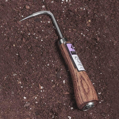 NJP956 Nekaki Nihondume Handheld Double Claw Cultivator, Japanese Stainless Steel Tine Length 1.5-Inch, 5.5-Inch Polished Wood Handle