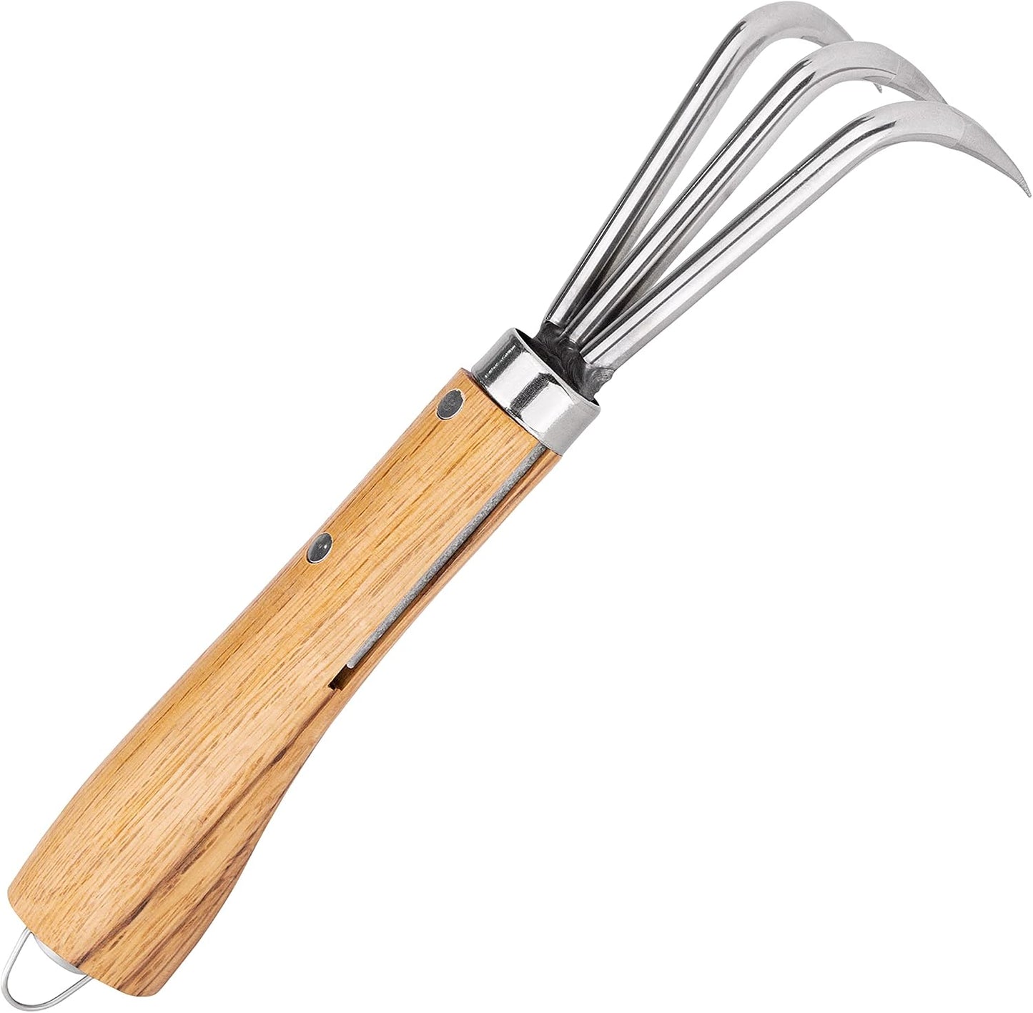 NJP956 Nekaki Nihondume Handheld Double Claw Cultivator, Japanese Stainless Steel Tine Length 1.5-Inch, 5.5-Inch Polished Wood Handle