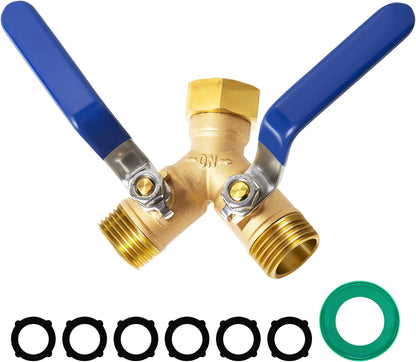 Brass Hose Splitter 2 Way, Y Garden Hose Splitter for Outdoor Faucet