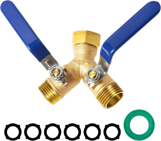 Brass Hose Splitter 2 Way, Y Garden Hose Splitter for Outdoor Faucet