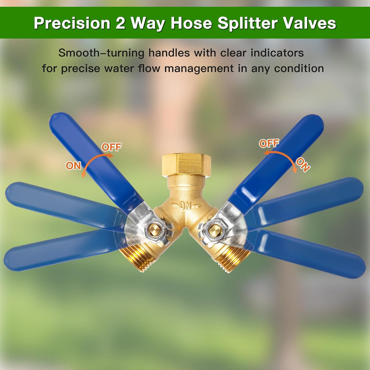 Brass Hose Splitter 2 Way, Y Garden Hose Splitter for Outdoor Faucet