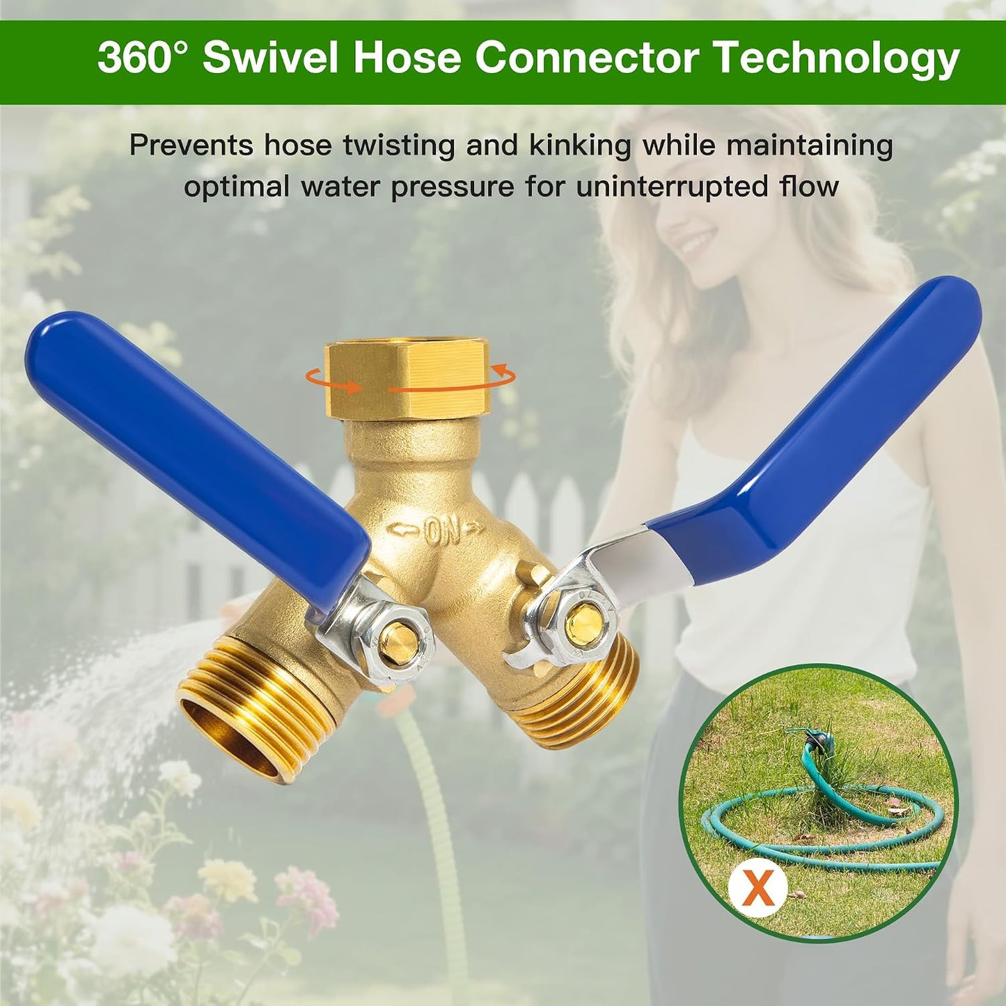 Brass Hose Splitter 2 Way, Y Garden Hose Splitter for Outdoor Faucet