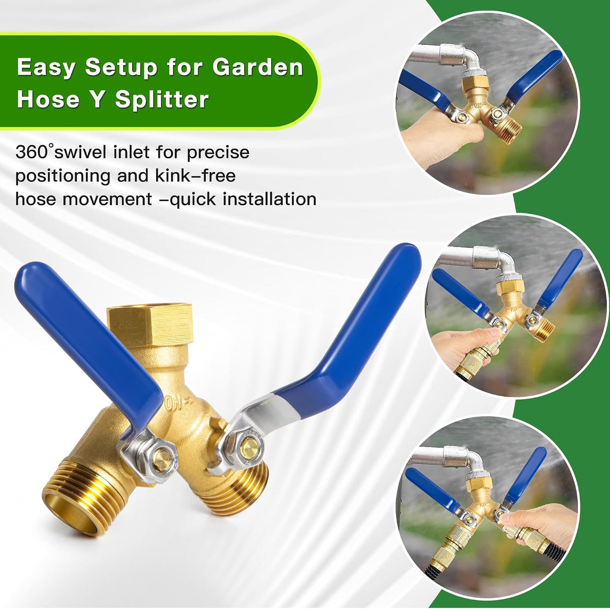 Brass Hose Splitter 2 Way, Y Garden Hose Splitter for Outdoor Faucet