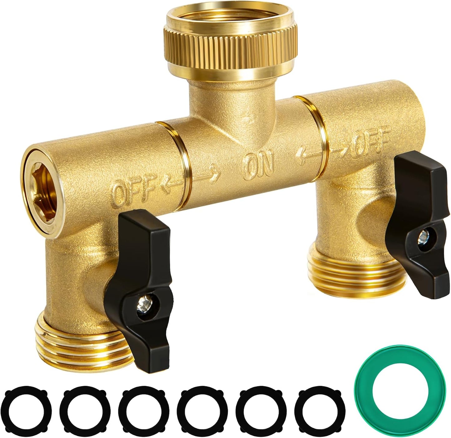 Brass Hose Splitter 2 Way, Y Garden Hose Splitter for Outdoor Faucet