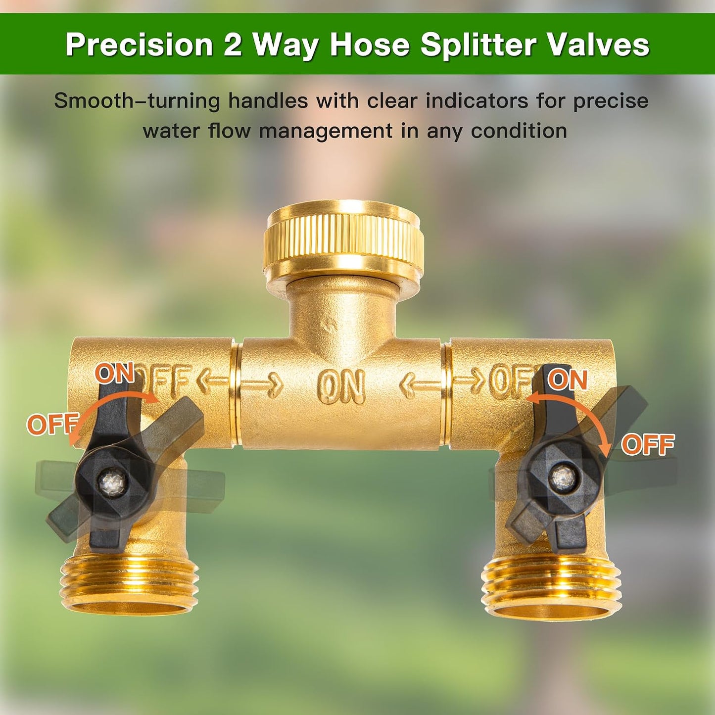 Brass Hose Splitter 2 Way, Y Garden Hose Splitter for Outdoor Faucet