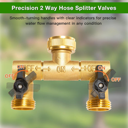 Brass Hose Splitter 2 Way, Y Garden Hose Splitter for Outdoor Faucet