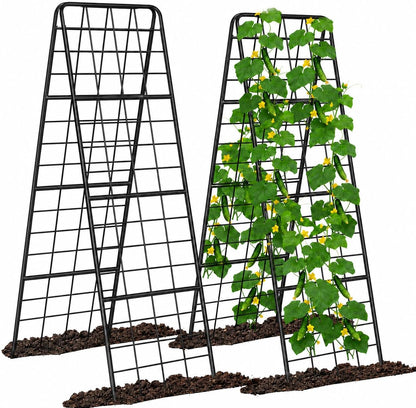 A-Frame Cucumber Trellis for Raised Bed, 50"x 16" Adjustable Heavy Duty Metal Garden Trellis for Climbing Plants Outdoor, Plant Support for Tomatoes Pea Bean Grape Vining Vegetables (2 Pack)