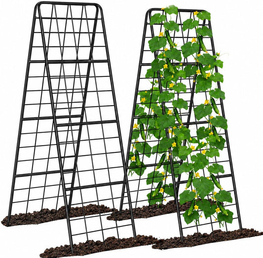 A-Frame Cucumber Trellis for Raised Bed, 50"x 16" Adjustable Heavy Duty Metal Garden Trellis for Climbing Plants Outdoor, Plant Support for Tomatoes Pea Bean Grape Vining Vegetables (2 Pack)