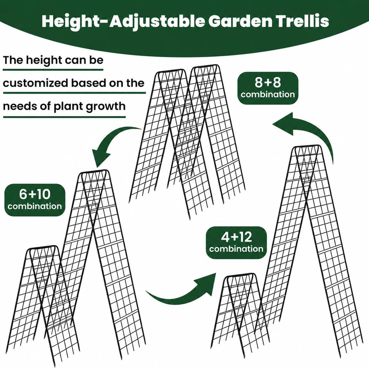 A-Frame Cucumber Trellis for Raised Bed, 50"x 16" Adjustable Heavy Duty Metal Garden Trellis for Climbing Plants Outdoor, Plant Support for Tomatoes Pea Bean Grape Vining Vegetables (2 Pack)