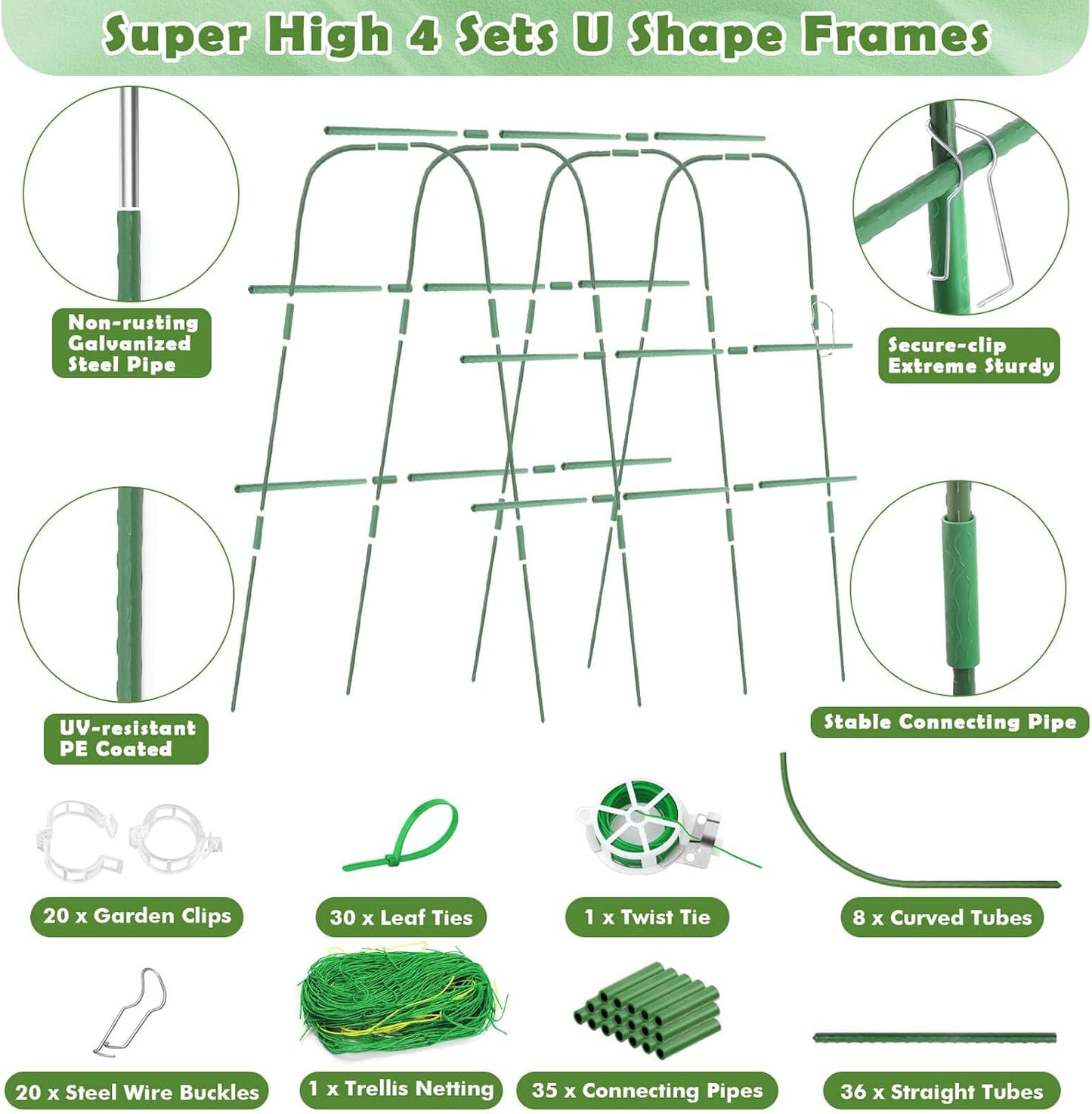 Cucumber Trellis for Raised Beds, U-Shaped Garden Trellis 63 x 45