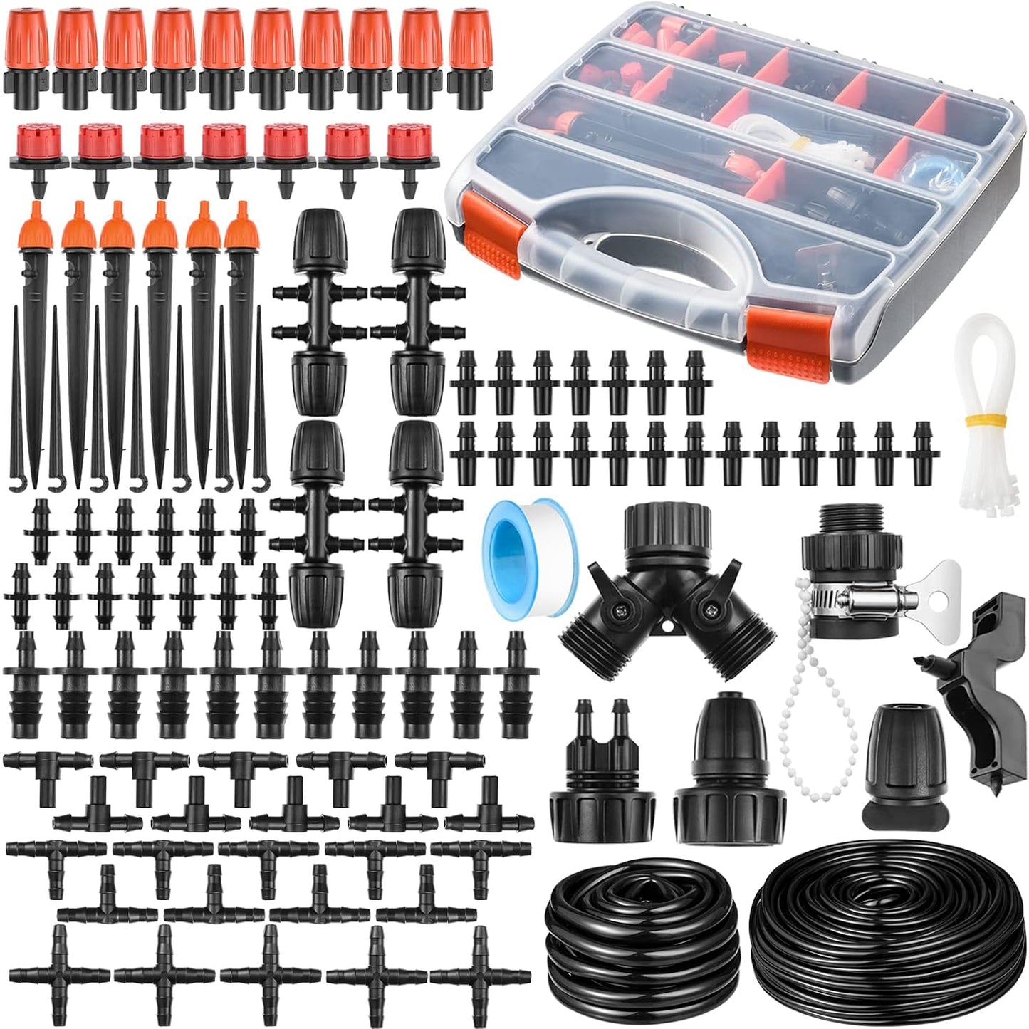 280 Pcs Drip Irrigation Kit, 147FT Garden Watering System 1/2 1/4 in Distribution Tubing Hose Automatic Patio Misting System Micro Automatic Drip Irrigation for Plant Garden Greenhouse Patio Lawn