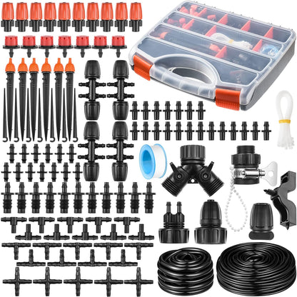 280 Pcs Drip Irrigation Kit, 147FT Garden Watering System 1/2 1/4 in Distribution Tubing Hose Automatic Patio Misting System Micro Automatic Drip Irrigation for Plant Garden Greenhouse Patio Lawn
