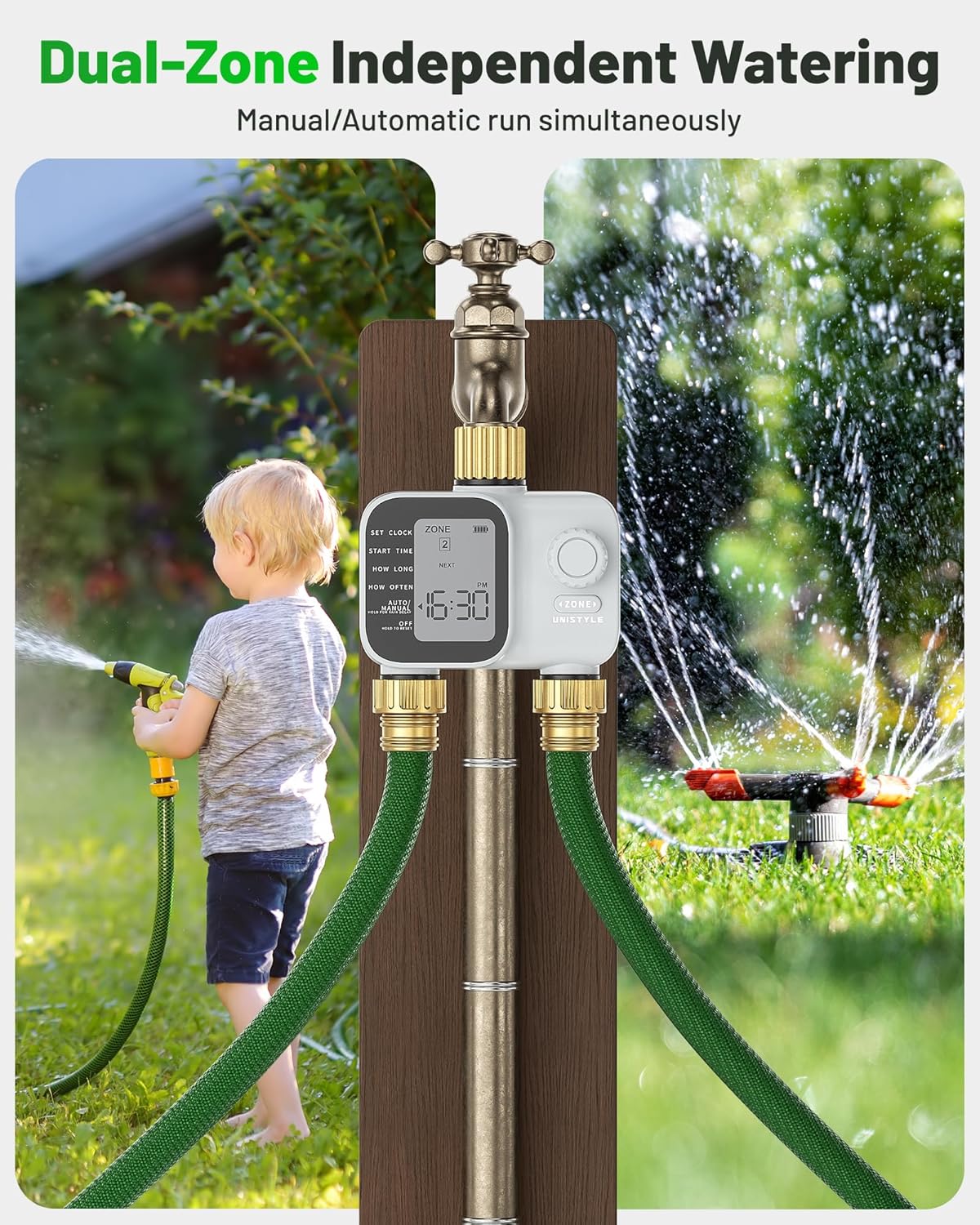 [All-New 2027] Heavy Duty Sprinkler Timer 2 Zone with Brass Inlet, Water Timer for Garden Hose with Rain Delay and Manual Water/Automatic Irrigation, Hose Timers Yard Lawn Patio