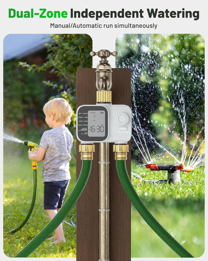 [All-New 2027] Heavy Duty Sprinkler Timer 2 Zone with Brass Inlet, Water Timer for Garden Hose with Rain Delay and Manual Water/Automatic Irrigation, Hose Timers Yard Lawn Patio