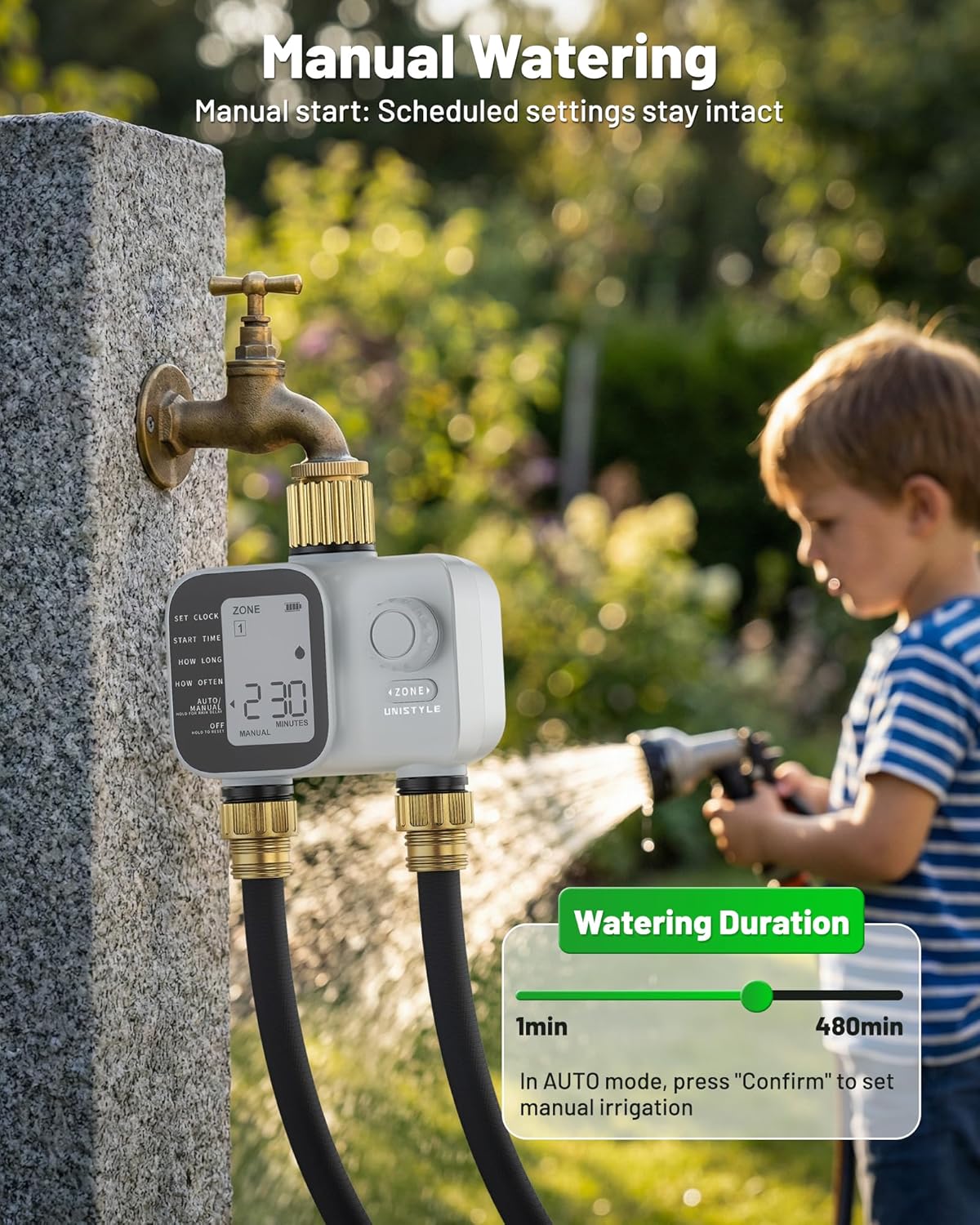 [All-New 2027] Heavy Duty Sprinkler Timer 2 Zone with Brass Inlet, Water Timer for Garden Hose with Rain Delay and Manual Water/Automatic Irrigation, Hose Timers Yard Lawn Patio