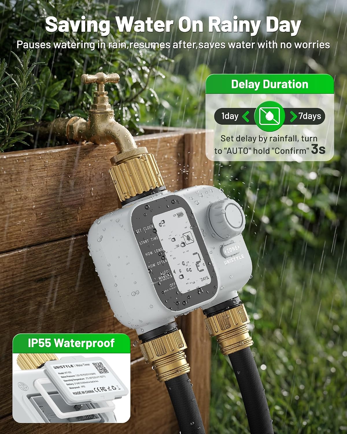 [All-New 2027] Heavy Duty Sprinkler Timer 2 Zone with Brass Inlet, Water Timer for Garden Hose with Rain Delay and Manual Water/Automatic Irrigation, Hose Timers Yard Lawn Patio