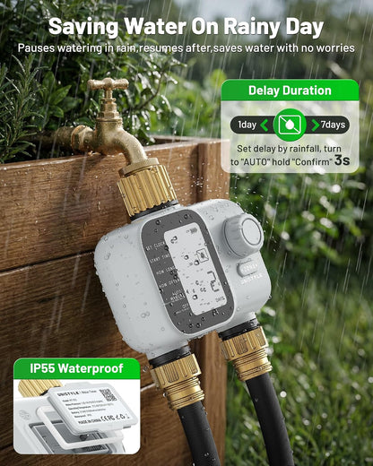 [All-New 2027] Heavy Duty Sprinkler Timer 2 Zone with Brass Inlet, Water Timer for Garden Hose with Rain Delay and Manual Water/Automatic Irrigation, Hose Timers Yard Lawn Patio