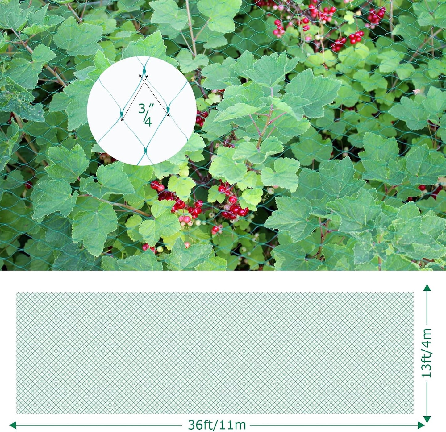 Bird Netting for Garden (13ft x 36ft) Garden Netting Pest Barrier,Cicada Netting Protect Fruit Trees Blueberry Bushes Vegetable Plant,Plastic Net for Garden Against Birds, Deer,Squirrels