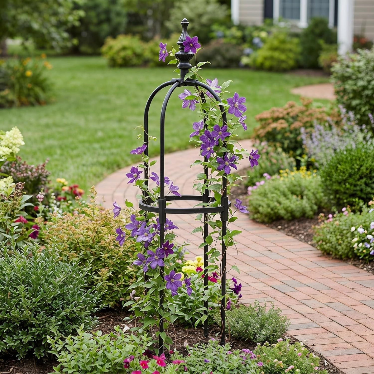 Metal Garden Trellis for Climbing Plants 8mm Outdoor Support Frame for Vines and Flowers Adjustable Height Garden Obelisk for Potted Plants for Tomatoes and Roses