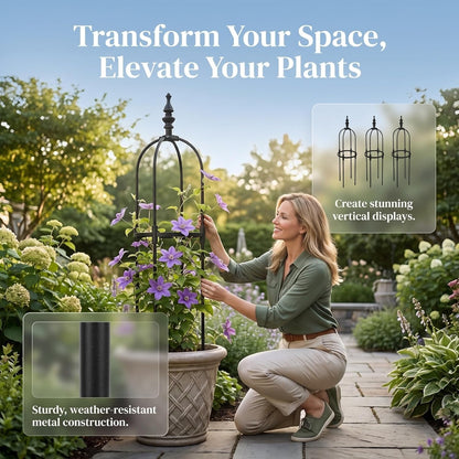 Metal Garden Trellis for Climbing Plants 8mm Outdoor Support Frame for Vines and Flowers Adjustable Height Garden Obelisk for Potted Plants for Tomatoes and Roses