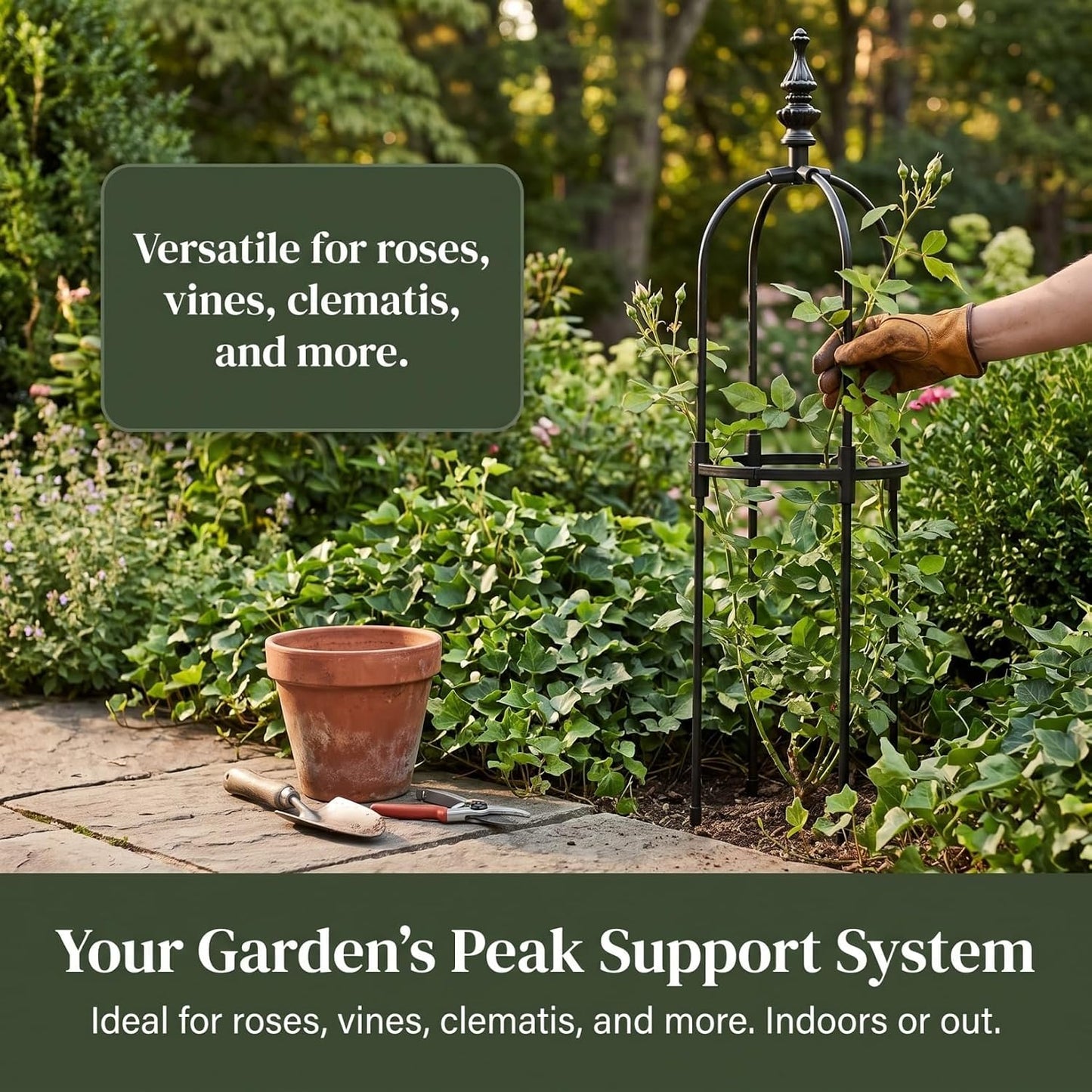 Metal Garden Trellis for Climbing Plants 8mm Outdoor Support Frame for Vines and Flowers Adjustable Height Garden Obelisk for Potted Plants for Tomatoes and Roses