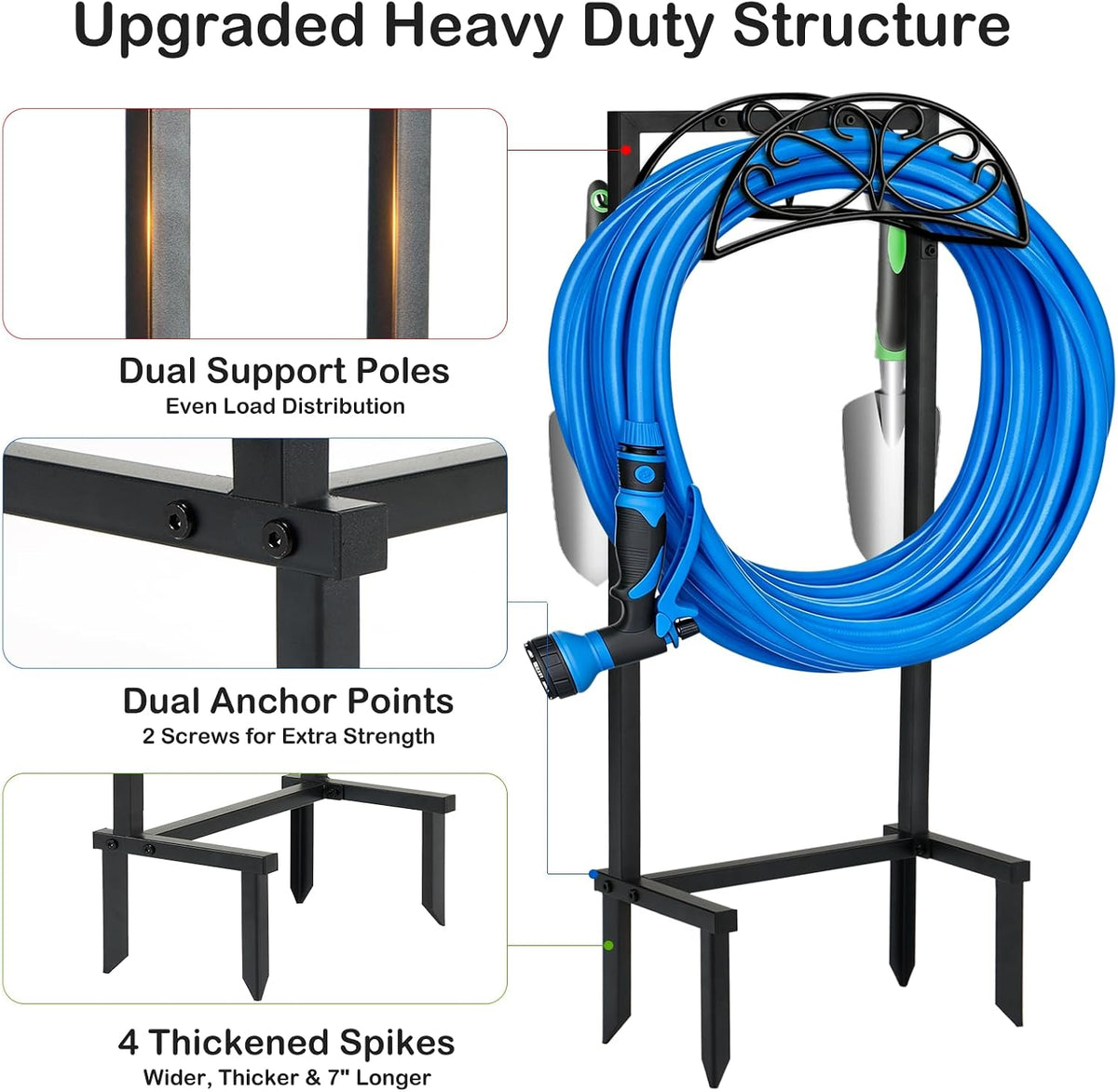 Heavy Duty Garden Hose Holder, 130 lbs Capacity, Anti-Tilt
