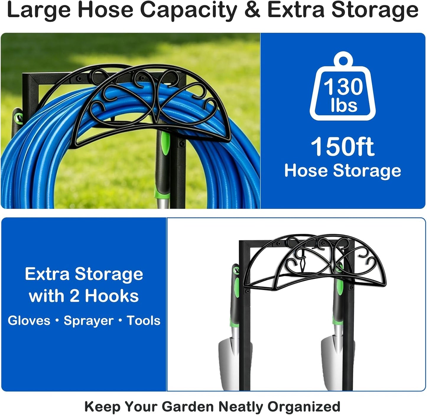 Heavy Duty Garden Hose Holder, 130 lbs Capacity, Anti-Tilt