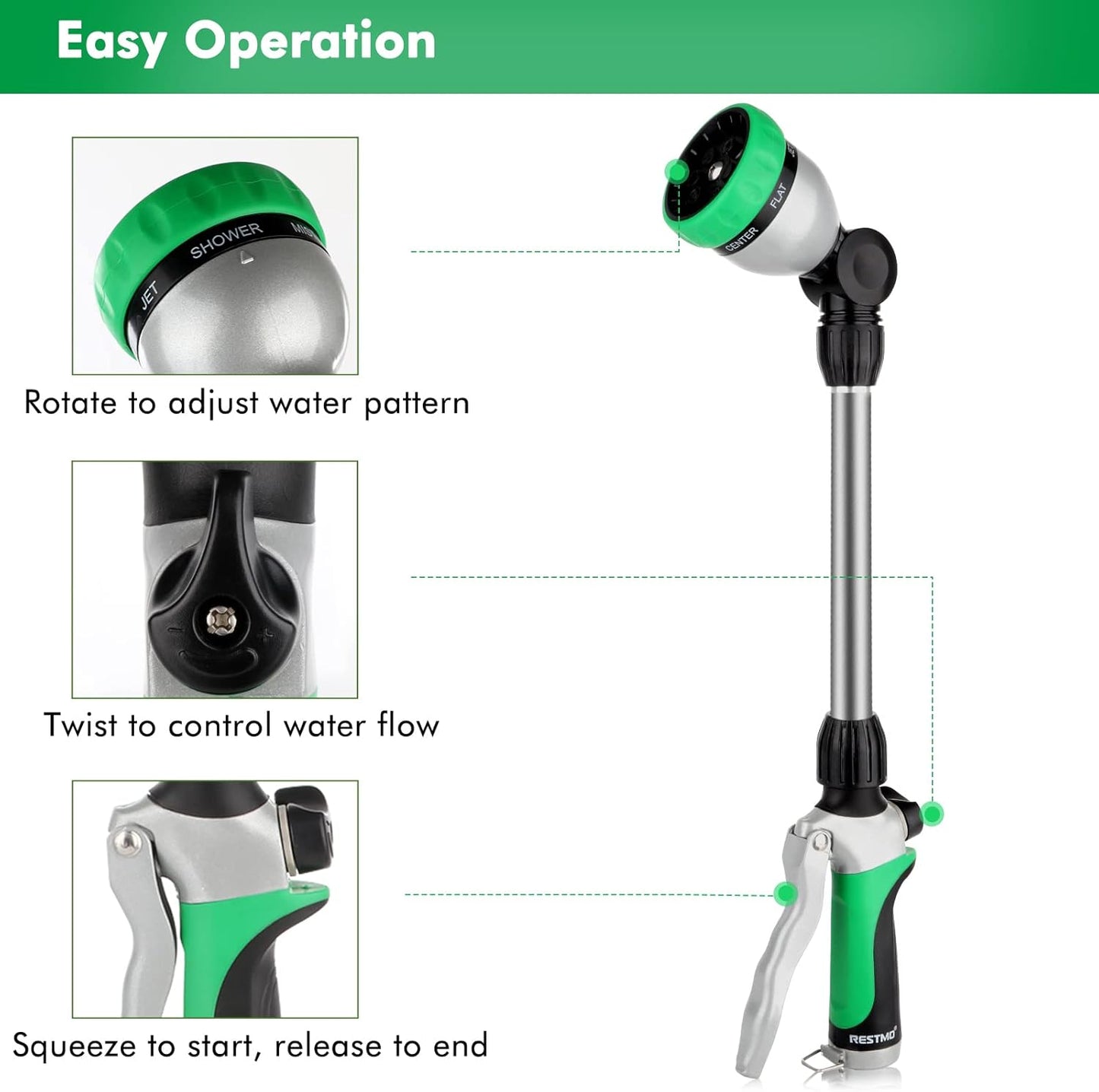 Heavy Duty Metal Watering Wand, Sprayer Nozzle for Garden Hose