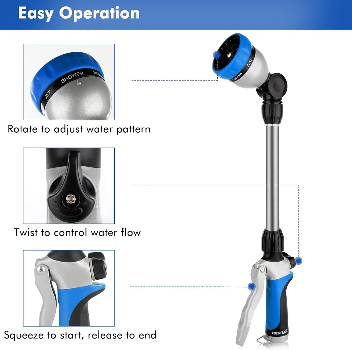 Heavy Duty Metal Watering Wand, Sprayer Nozzle for Garden Hose