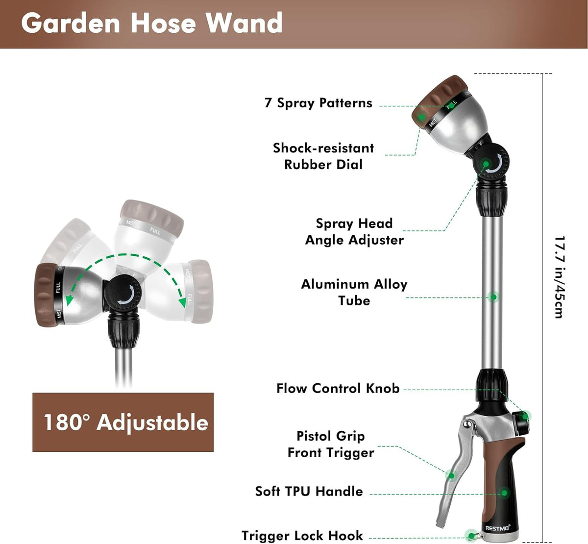 Heavy Duty Metal Watering Wand, Sprayer Nozzle for Garden Hose
