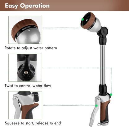 Heavy Duty Metal Watering Wand, Sprayer Nozzle for Garden Hose