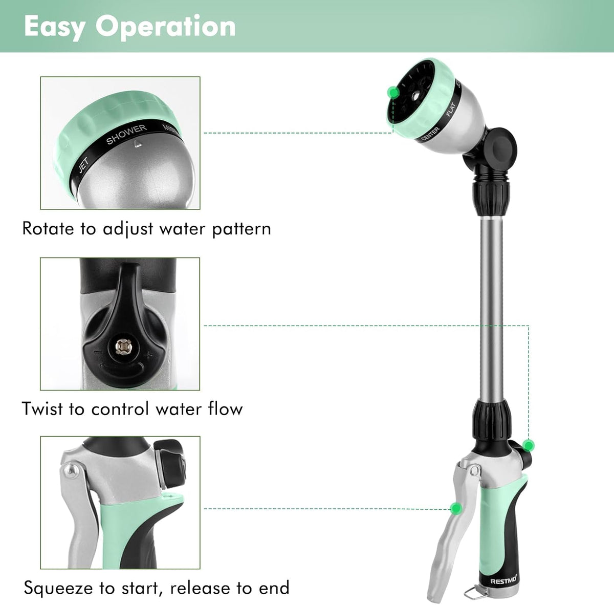 Heavy Duty Metal Watering Wand, Sprayer Nozzle for Garden Hose