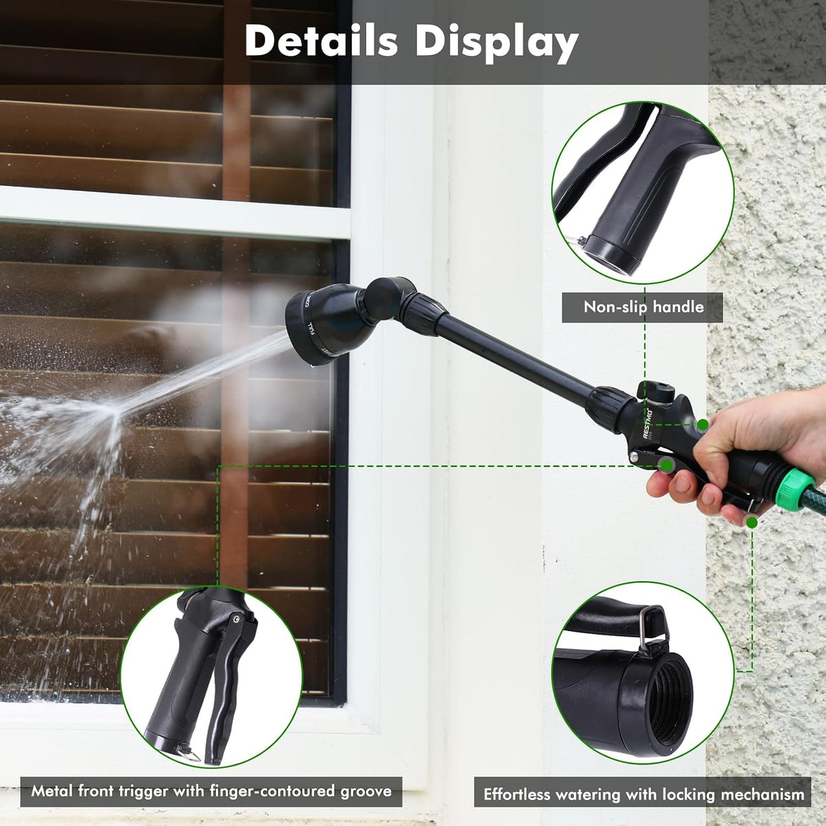 Heavy Duty Metal Watering Wand, Sprayer Nozzle for Garden Hose