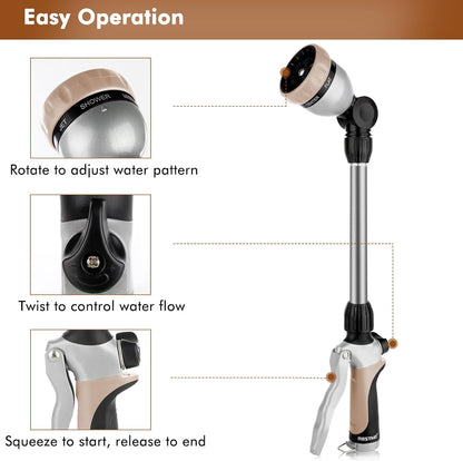 Heavy Duty Metal Watering Wand, Sprayer Nozzle for Garden Hose