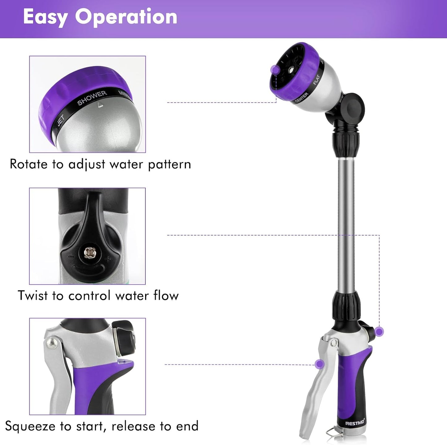 Heavy Duty Metal Watering Wand, Sprayer Nozzle for Garden Hose