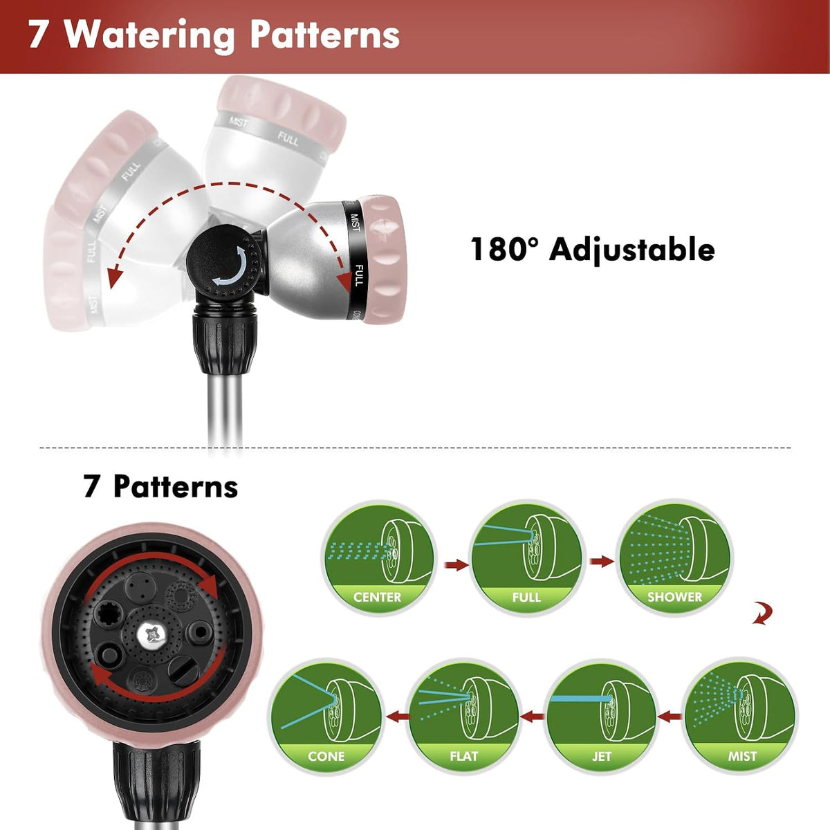 Heavy Duty Metal Watering Wand, Sprayer Nozzle for Garden Hose