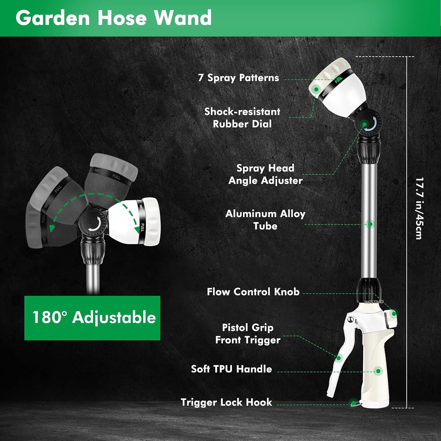 Heavy Duty Metal Watering Wand, Sprayer Nozzle for Garden Hose