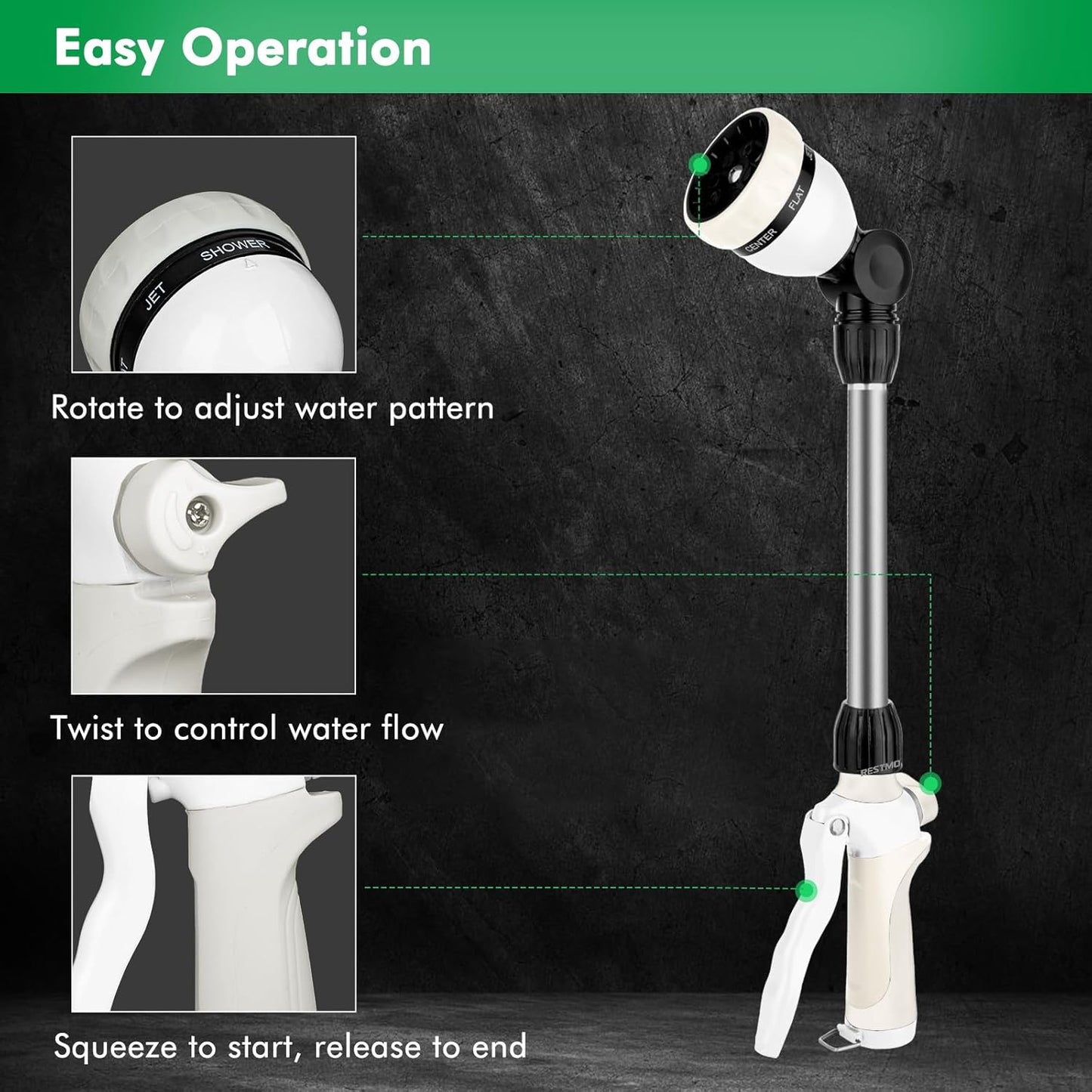 Heavy Duty Metal Watering Wand, Sprayer Nozzle for Garden Hose