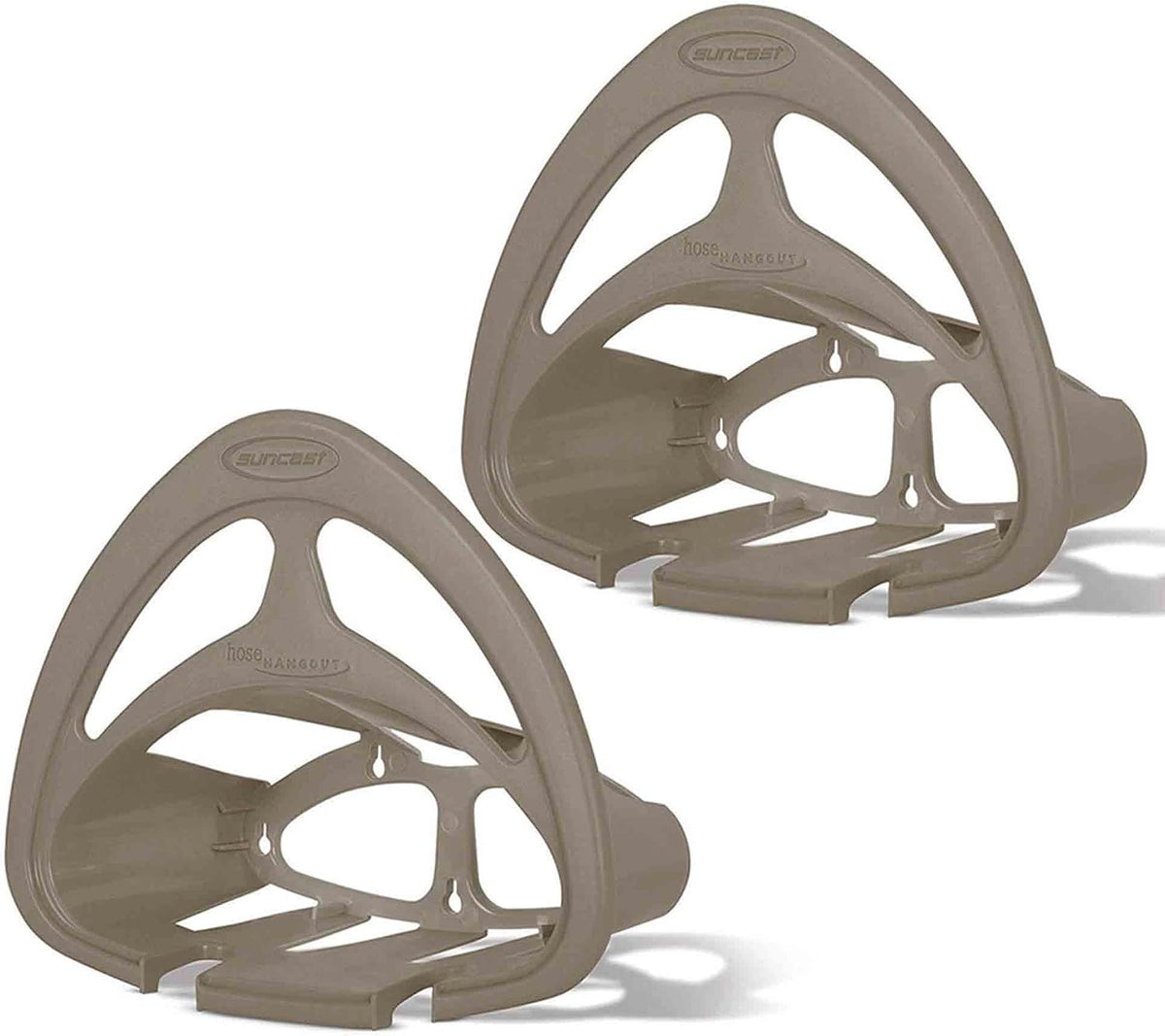 2 Pack Hangout HH150 Outdoor Wall Mounted Durable Resin Garden Hose Holder with Accessories Shelf, Designed for 150 Foot Garden Hoses, Taupe