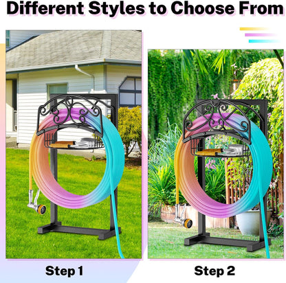 Garden Hose Holder with Storage Basket,Heavy Duty 4 Spikes,Coil
