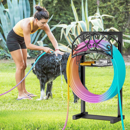 Garden Hose Holder with Storage Basket,Heavy Duty 4 Spikes,Coil