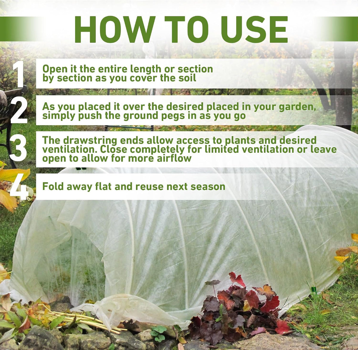 50-5060 Haxnicks Easy Fleece Tunnel Garden Cloche, Cover and Protect Plants from Harsh Weather, Animals, and Pests, Fleece Dome for Your Garden