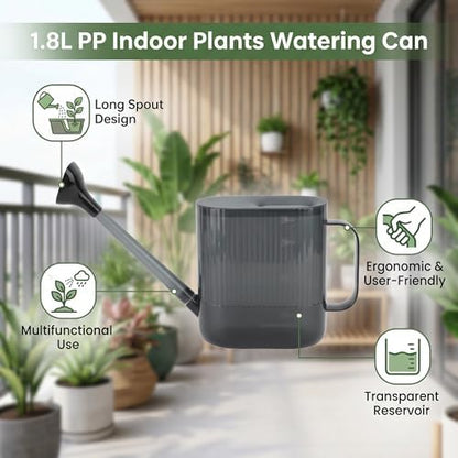 Watering Can for Indoor and Outdoor Plants, Large Long Spout with Removable Stainless Steel Sprinkler Head, Modern Small Garden Watering Can for Houseplants, Bonsai, Flowers (Gray)