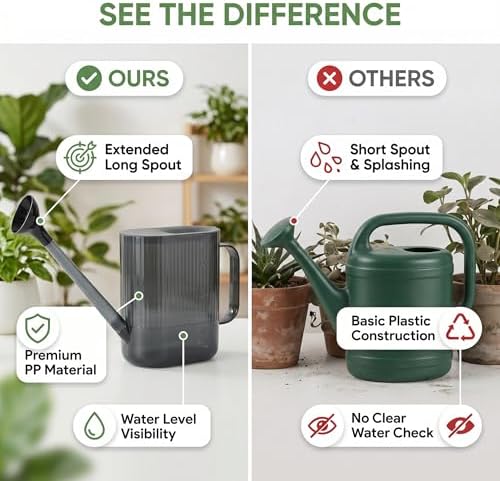 Watering Can for Indoor and Outdoor Plants, Large Long Spout with Removable Stainless Steel Sprinkler Head, Modern Small Garden Watering Can for Houseplants, Bonsai, Flowers (Gray)