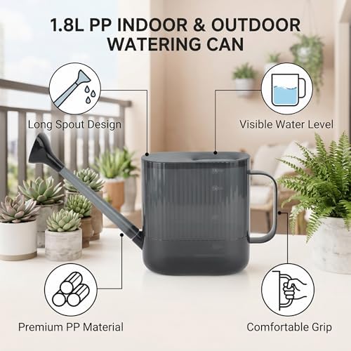Watering Can for Indoor and Outdoor Plants, Large Long Spout with Removable Stainless Steel Sprinkler Head, Modern Small Garden Watering Can for Houseplants, Bonsai, Flowers (Gray)