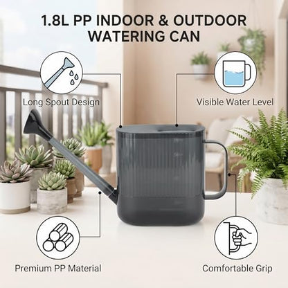 Watering Can for Indoor and Outdoor Plants, Large Long Spout with Removable Stainless Steel Sprinkler Head, Modern Small Garden Watering Can for Houseplants, Bonsai, Flowers (Gray)